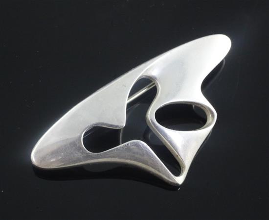 A 1950s Danish Georg Jensen sterling silver omoeba brooch design no. 325 by Henning Koppel, 57mm.